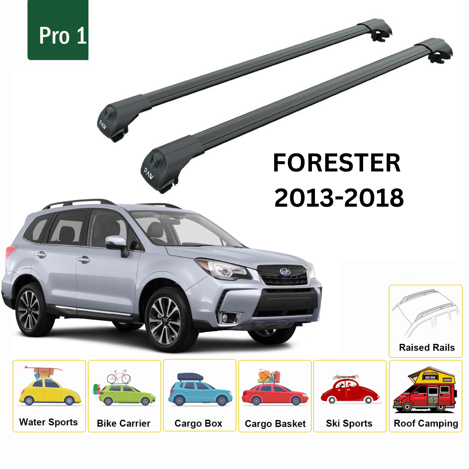 For Subaru Forester 2013-18 Roof Rack Cross Bars Metal Bracket Raised Rail Alu Black For Subaru Forester 2013-18 Roof Rack Cross Bars Metal Bracket Raised Rail Alu Black